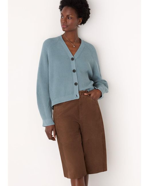 Whistles Blue V Neck Cotton Cardigan