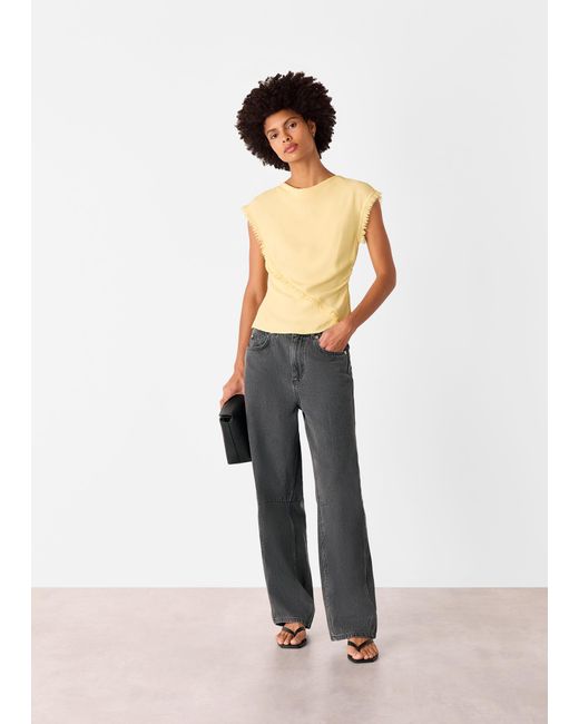 Whistles Natural Toril Textured Trim Detail Top