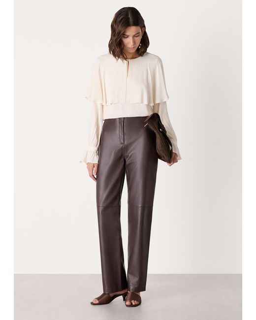 Whistles Brown Flat Front Leather Trousers