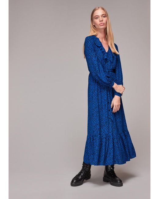 Whistles Blue Diagonal Texture Print Dress