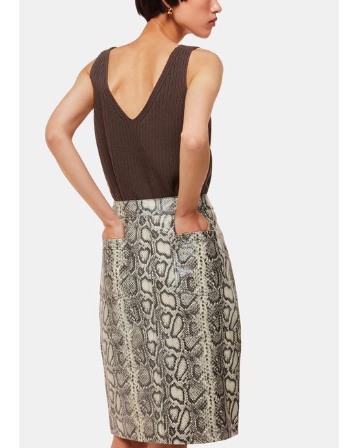 Whistles Multicolor Snake Skin Leather Midi Skirt