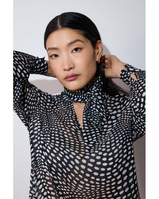 Whistles Black Mixed Spot Scarf Sheer Blouse