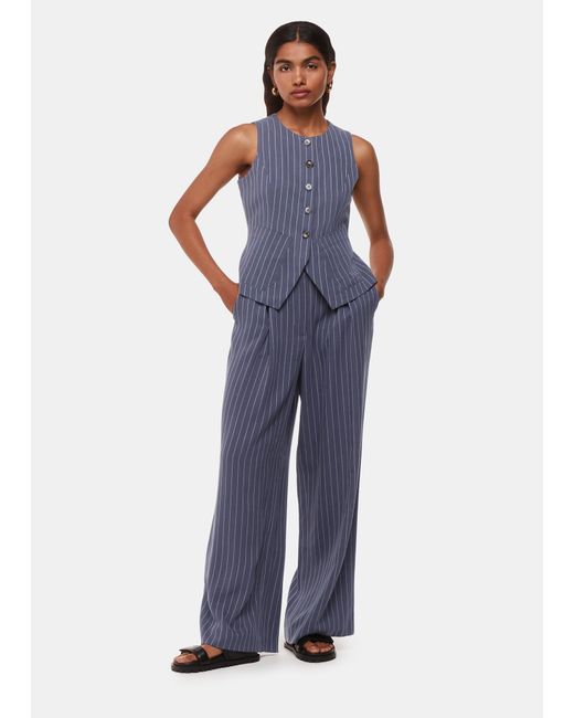 Whistles Blue Petite Lottie Pinstripe Waistcoat