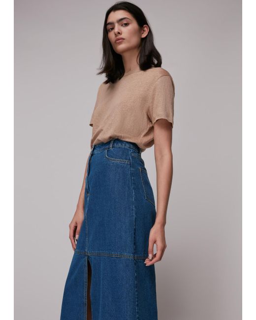 Whistles Blue Harlow Denim Midi Skirt