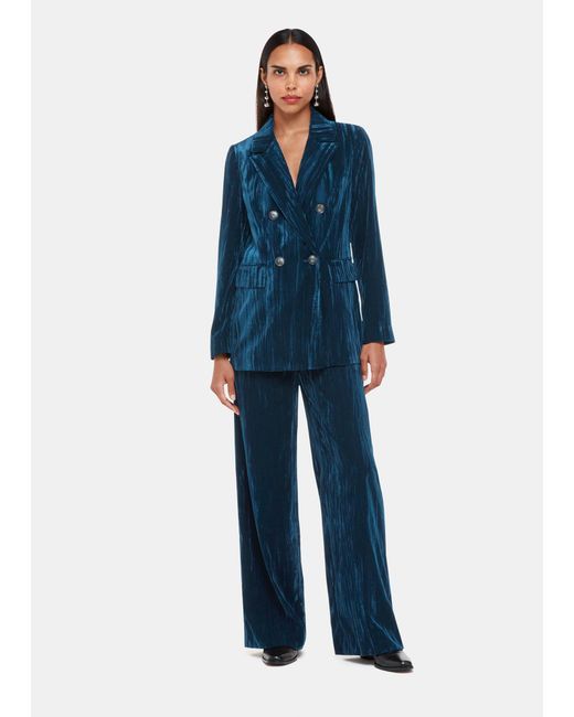 Whistles Blue Crushed Velvet Trouser