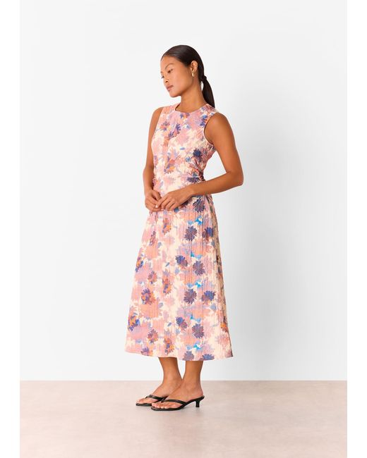 Whistles White Petite Floral Textured Midi Dress