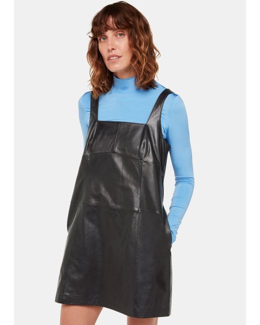 Whistles Blue Leather Pinafore Dress