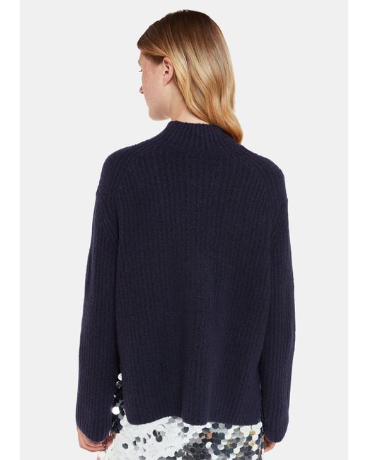 Whistles Blue Wool Mix Rib Funnel Neck