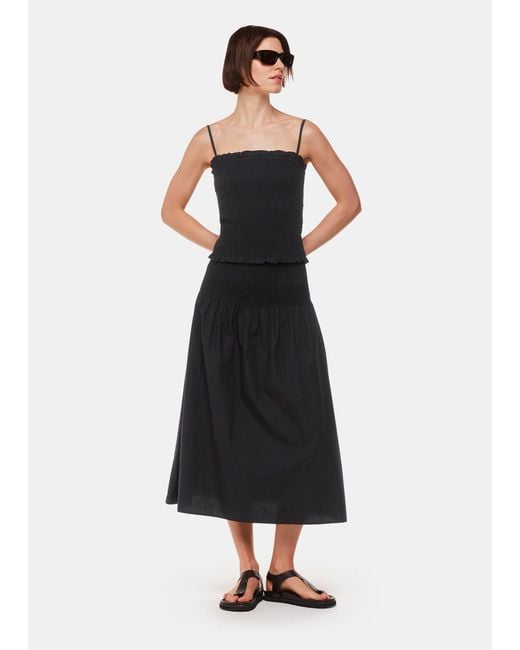 Whistles White Louisa Smocked Midi Skirt