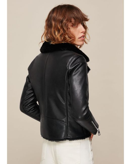 Whistles Black Faux Fur Lined Agnes Biker