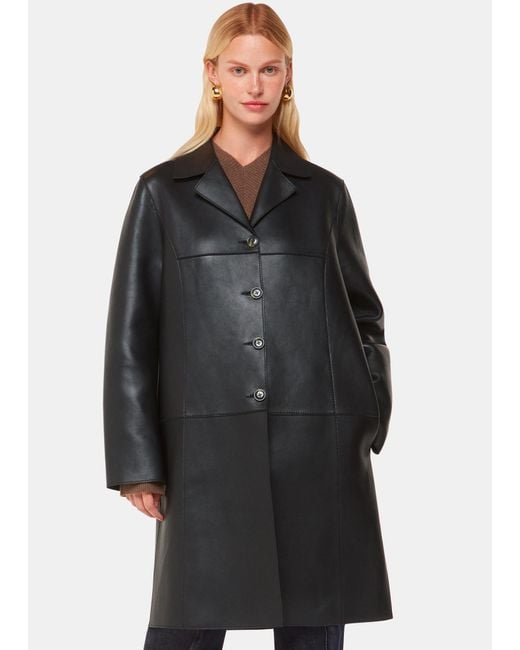 Whistles Black Gemma Bonded Leather Coat