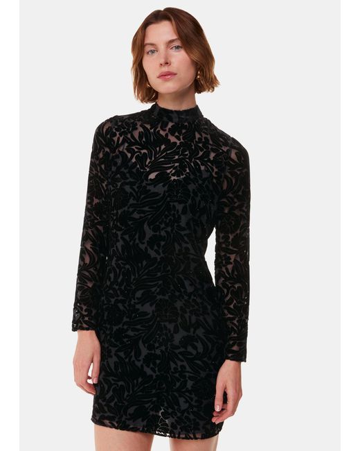 Whistles Black Hot Fix Floral Velvet Dress