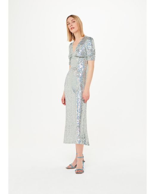 Whistles White Sequin Midi Dress