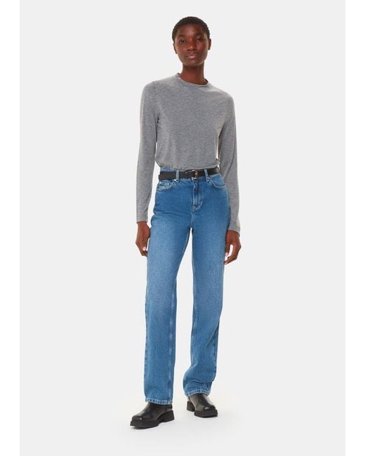 Whistles Blue Wool Blend Crew Neck Top