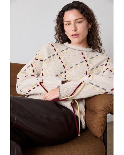 Whistles Natural Fringed Argyle Check Knit
