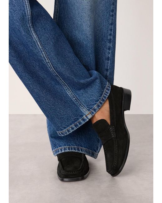 Whistles Black Mora Suede Square Toe Loafer
