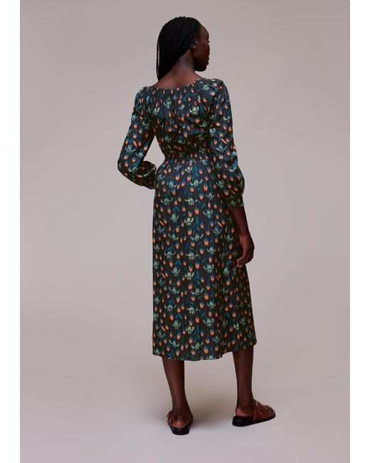 Whistles Multicolor Tulips Print Poplin Midi Dress