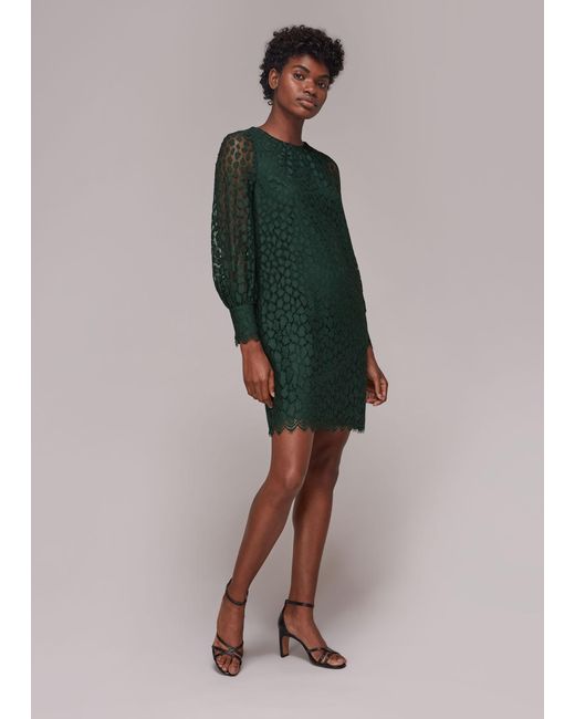 Whistles Green Animal Lace Tie Detail Dress