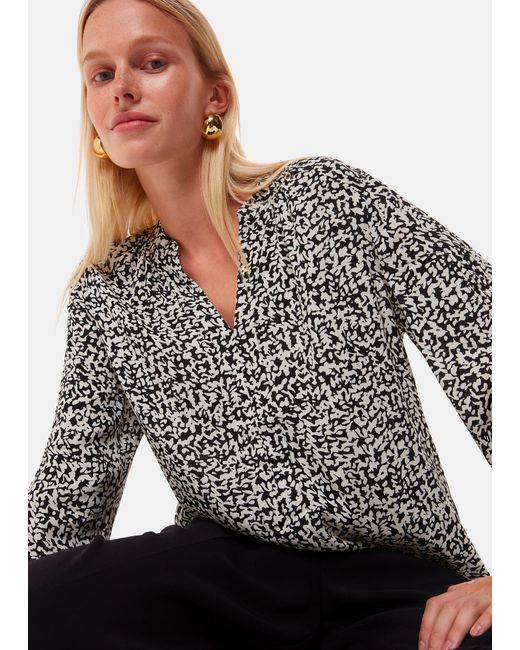 Whistles Gray Scribble Print Blouse