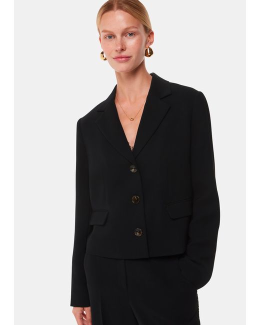 Whistles Black Tailored Short Crepe Blazer