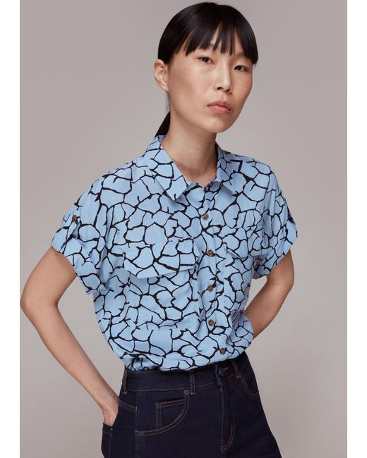 Whistles Blue Giraffe Print Pocket Shirt