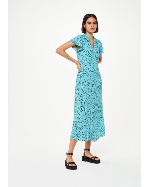 Whistles Blue Nina Speckled Spot Midi Dress