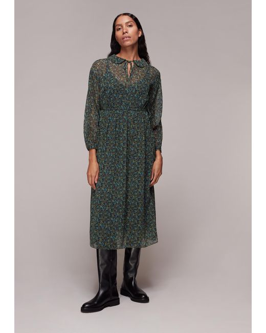 Whistles Multicolor Stitch Floral Print Midi Dress