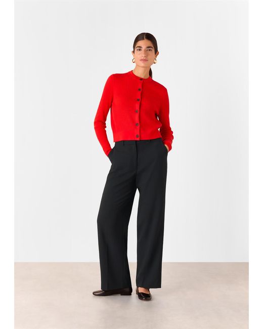 Whistles Black Tailored Straight-Leg Wool Trousers