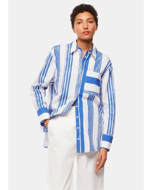 Whistles Blue Painted Stripe Oversized Shirt