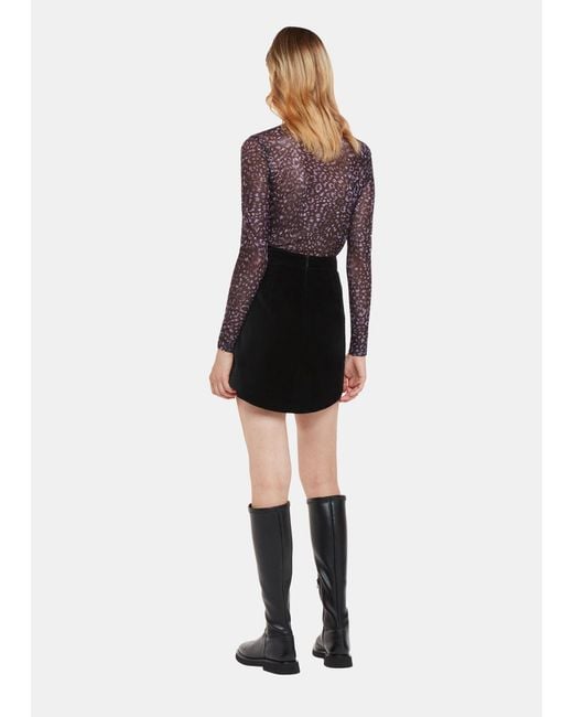 Whistles Black Velvet Curved Hem Mini Skirt