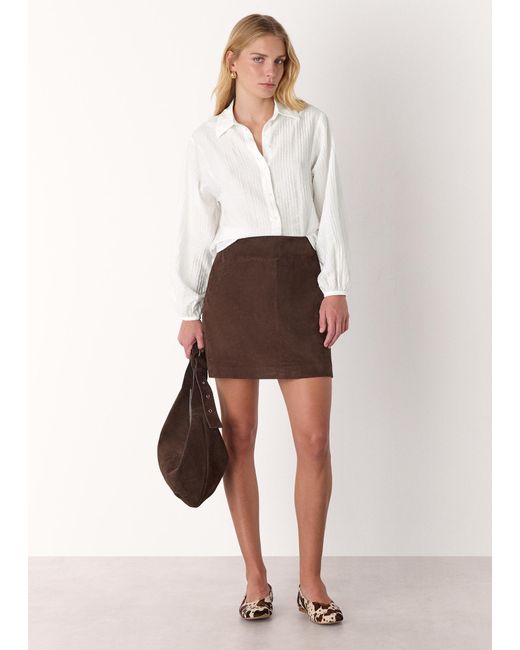 Whistles Brown Textured Relaxed Viscose Shirt