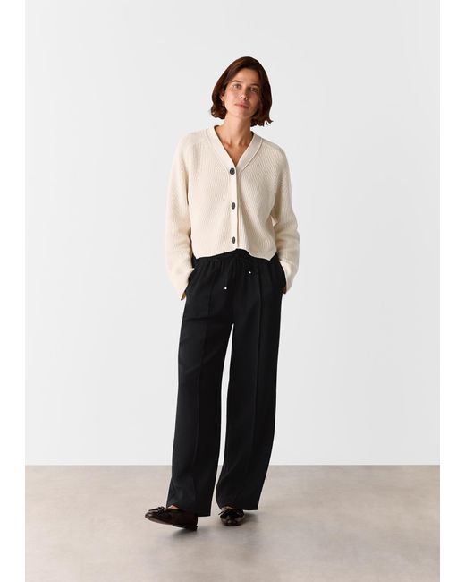 Whistles Black Drawstring Waist Crepe Trouser