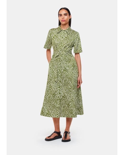 Whistles Green Linear Leaf Midi Dress