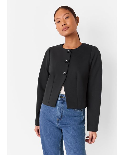 Whistles Black Petite Anne Ponte Button Jacket