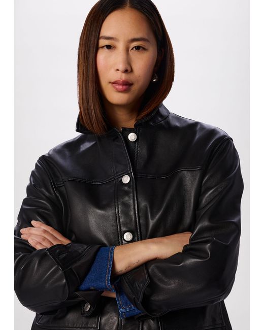 Whistles Black Natia Leather Western Jacket