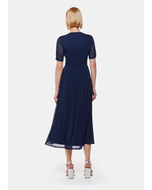 Whistles Blue Anneliese Button Mesh Dress