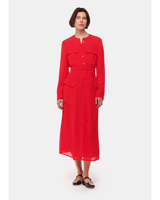 Whistles Red Nia Pocket Detail Shirt Dress