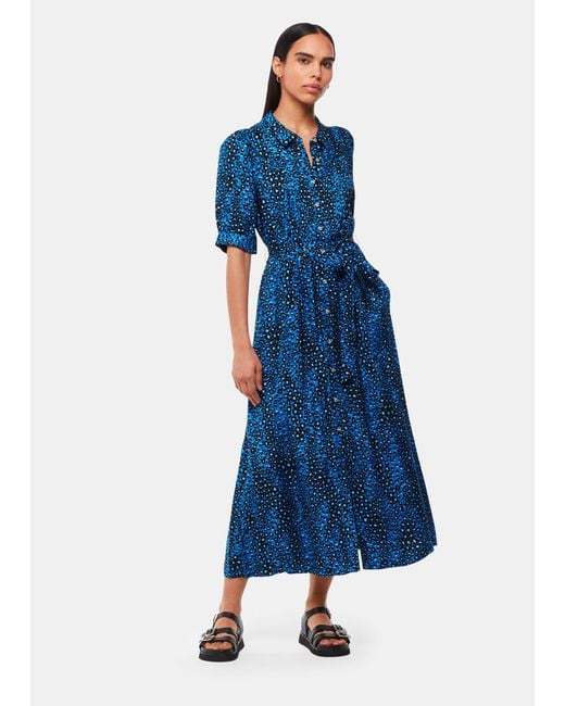 Whistles Blue Painted Leopard Midi Dress