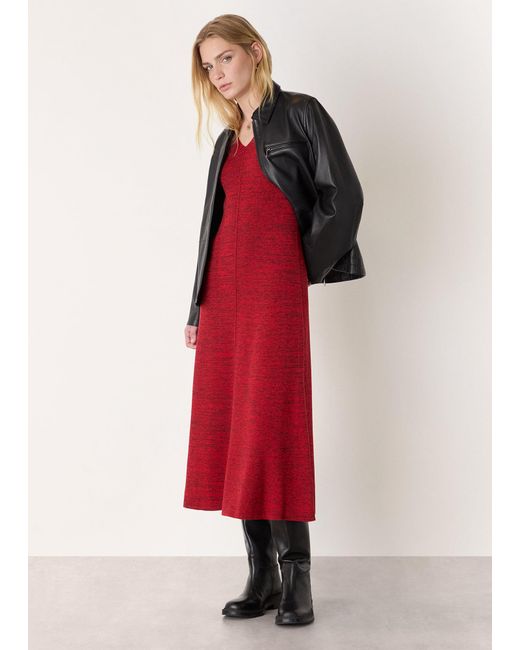 Whistles Red Melange Ribbed Midi Knit Dress