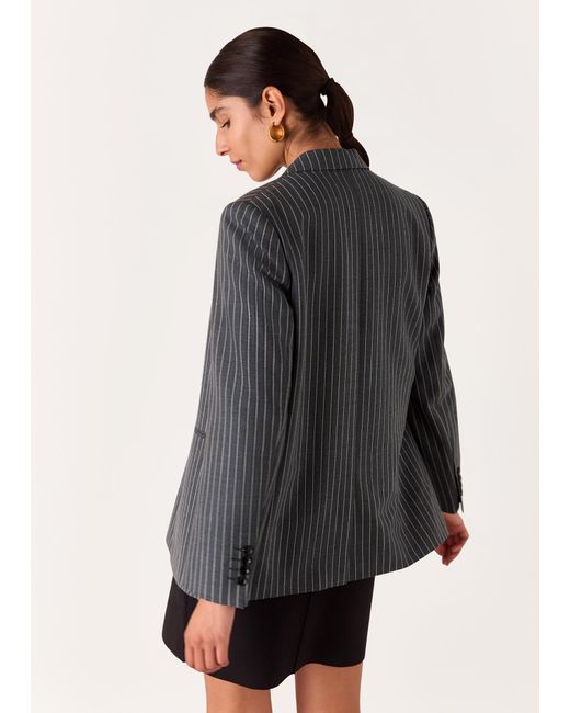 Whistles Gray Isla Pinstripe Wool Blazer