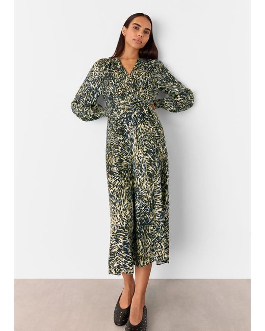 Whistles Green Leopard Swirl Midi Dress