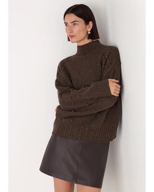 Whistles Brown Wool Irregular Bobble Knit