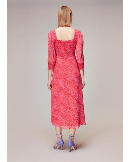 Whistles Pink Diagonal Leopard Midi Dress
