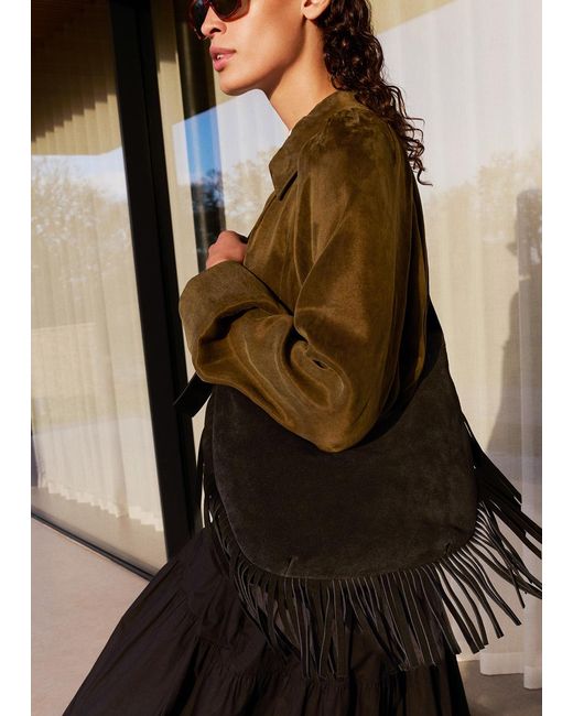 Whistles Black Sia Suede Fringed Bag