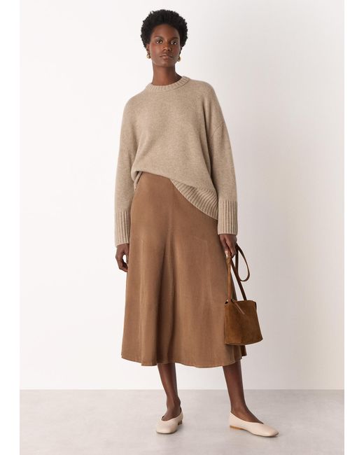 Whistles Brown Heavy Cashmere Crew Neck Knit