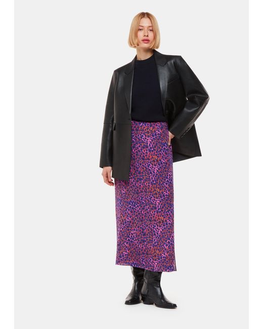 Whistles Purple Mottled Leopard Midi Skirt