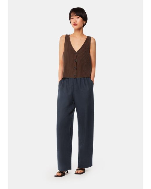 Whistles Blue Elasticated Linen Trouser
