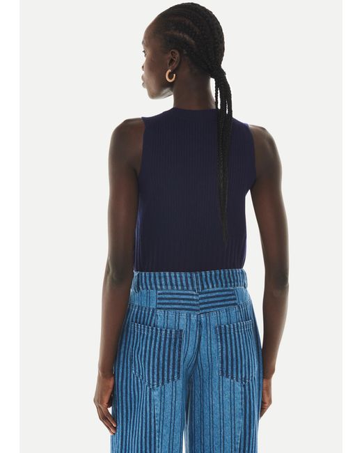 Whistles Blue Ribbed Tank