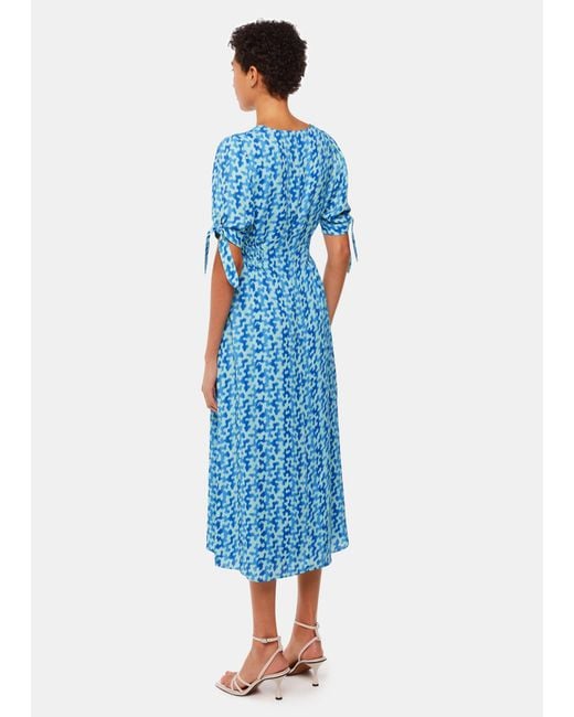 Whistles Blue Hazy Coral Midi Dress