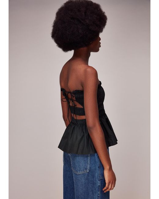 Whistles Black Shirred Tie Detail Top